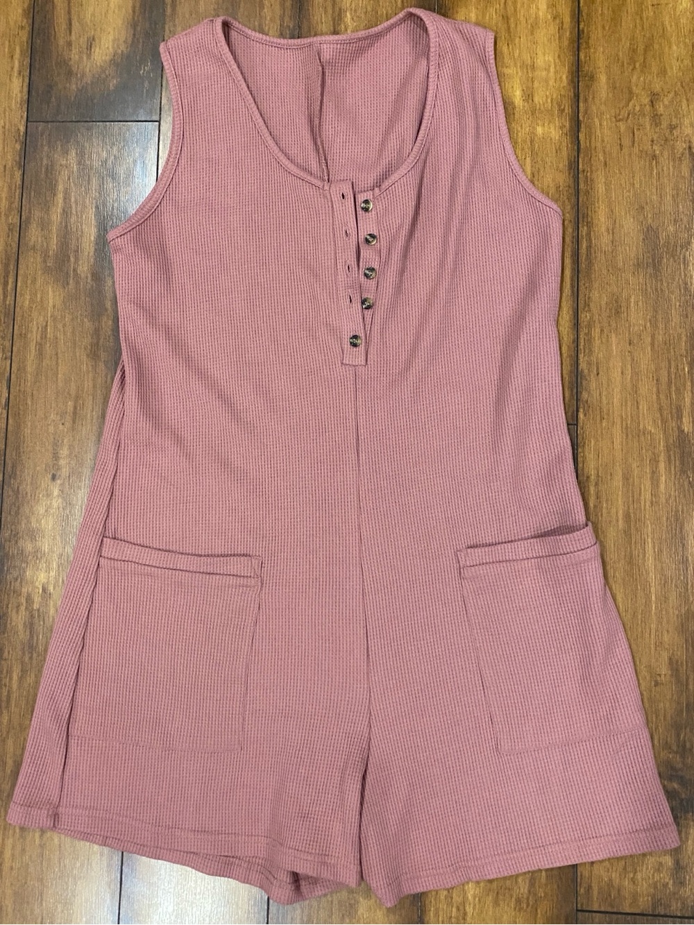 Sleeveless Waffle Knit Romper in Dusty Rose